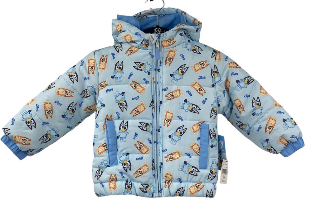 Bluey Bingo Coat Winter Puffer Coat Printed Hooded Zip Up Toddler 3T NEW